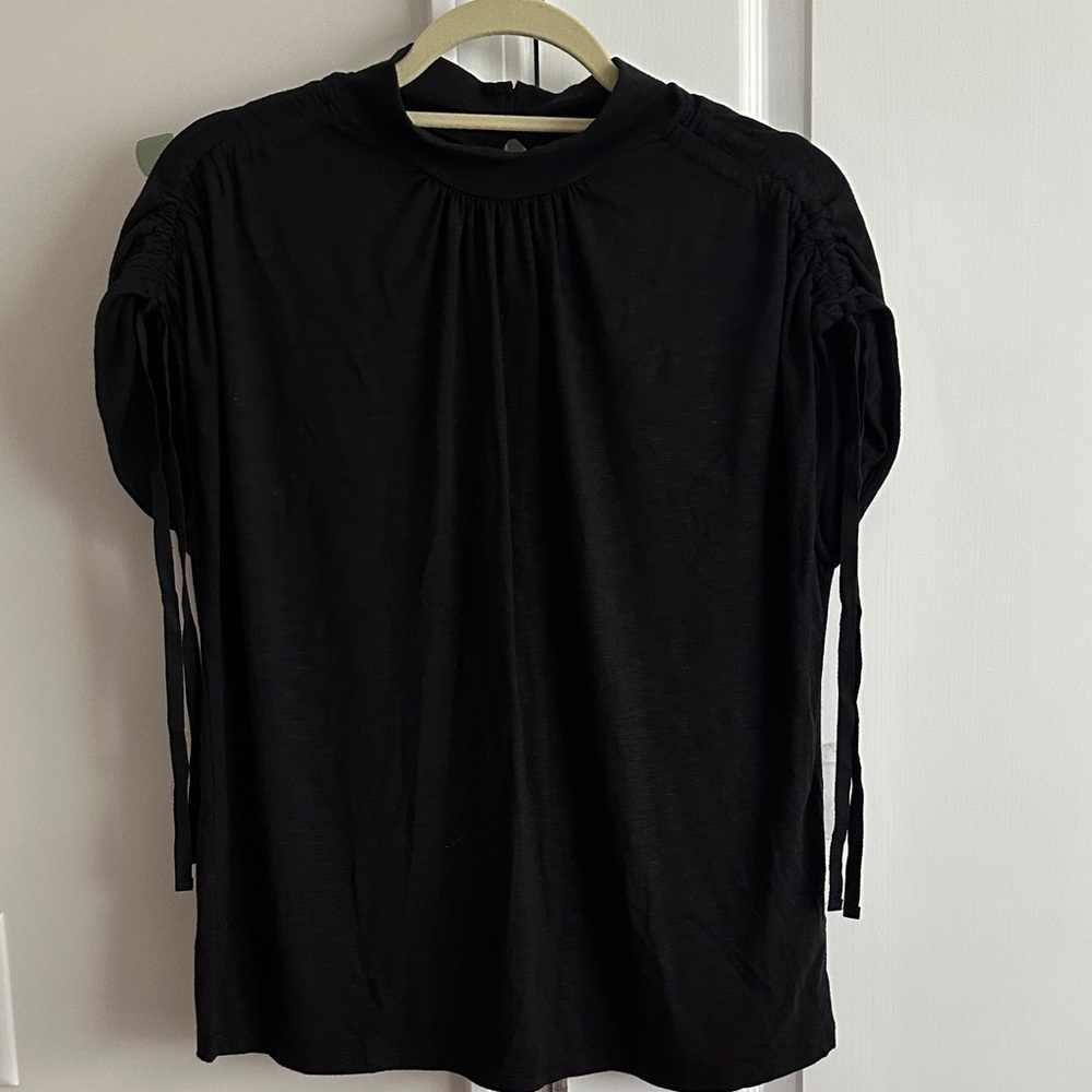 Anthropologie Black Blouse with Ruched Sleeves